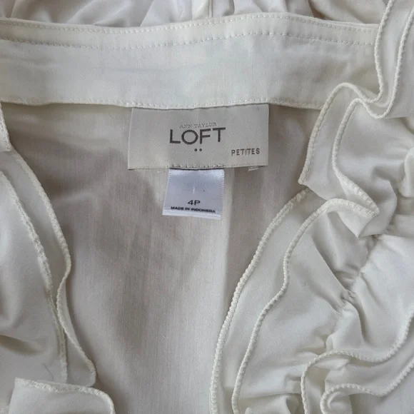 LOFT White Ruffle Bodice Gray Tweed Pencil Dress - Picture 2 of 6